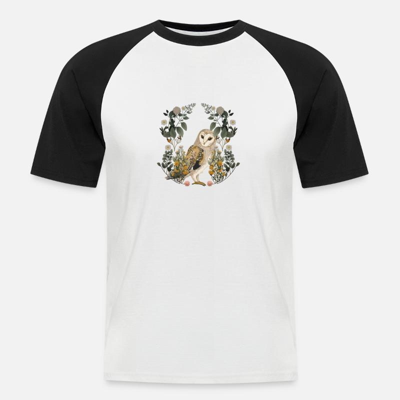 Eulen Eule Blumen Frühling - Männer Baseball-T-Shirt - Weiß/Schwarz