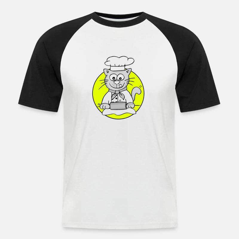 Retro Bäcker-Katze - Beruf Bäcker - Männer Baseball-T-Shirt - Weiß/Schwarz
