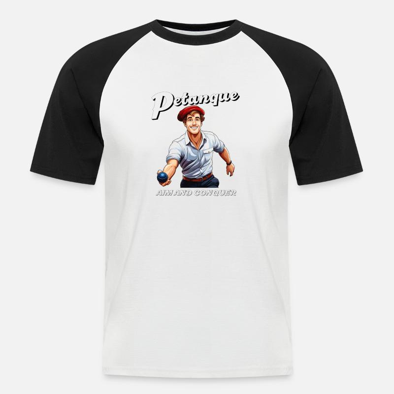 PETANQUE AIM AND CONQUER - Männer Baseball-T-Shirt - Weiß/Schwarz