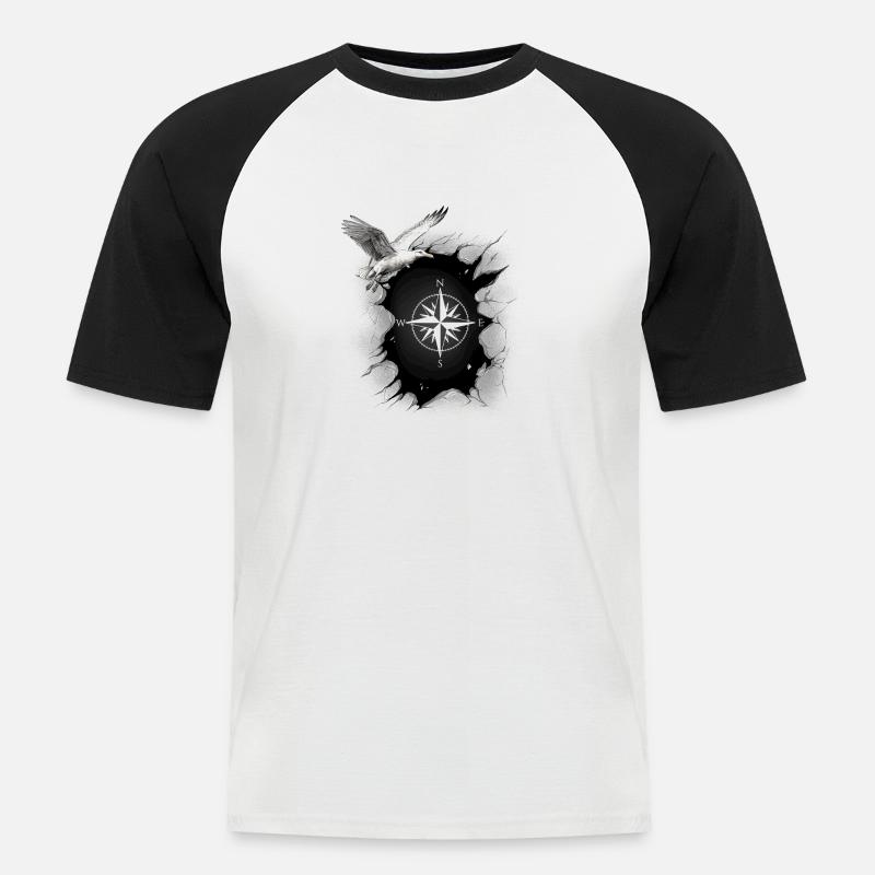 maritim Möwe Kompass Möwen Windrose - Männer Baseball-T-Shirt - Weiß/Schwarz