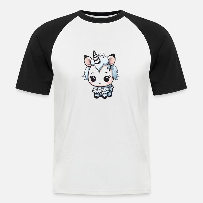 Einhorn Winter Comic Niedlich - Männer Baseball-T-Shirt - Weiß/Schwarz