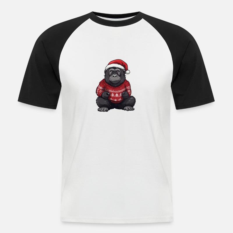 Gorilla Weihnachten Comic - Männer Baseball-T-Shirt - Weiß/Schwarz