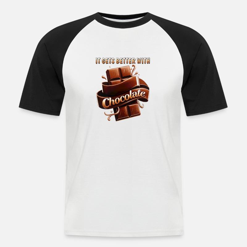 IT GETS BETTER WITH CHOCOLATE - Männer Baseball-T-Shirt - Weiß/Schwarz