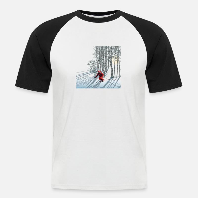 Nachtskifahren Night Skiing - Männer Baseball-T-Shirt - Weiß/Schwarz