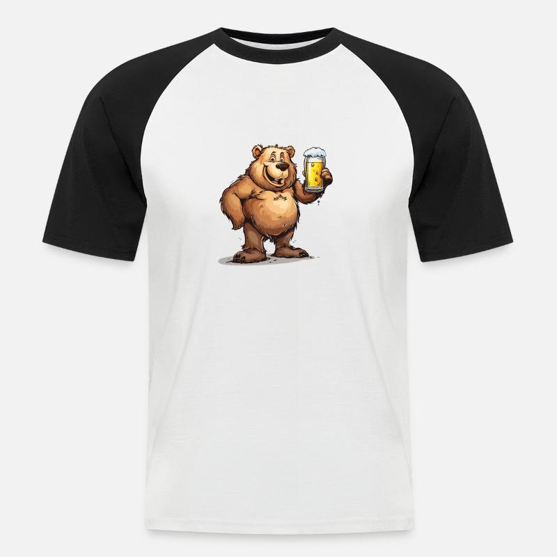 Cute Bear Drinking Beer 2 - Männer Baseball-T-Shirt - Weiß/Schwarz