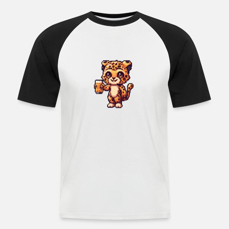 Leopard Pixel Bier - Männer Baseball-T-Shirt - Weiß/Schwarz