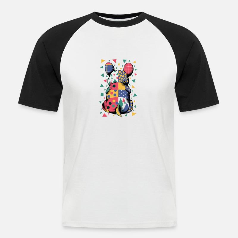 Bunter Geometrischer Tiermuster Patchwork-Look - Männer Baseball-T-Shirt - Weiß/Schwarz