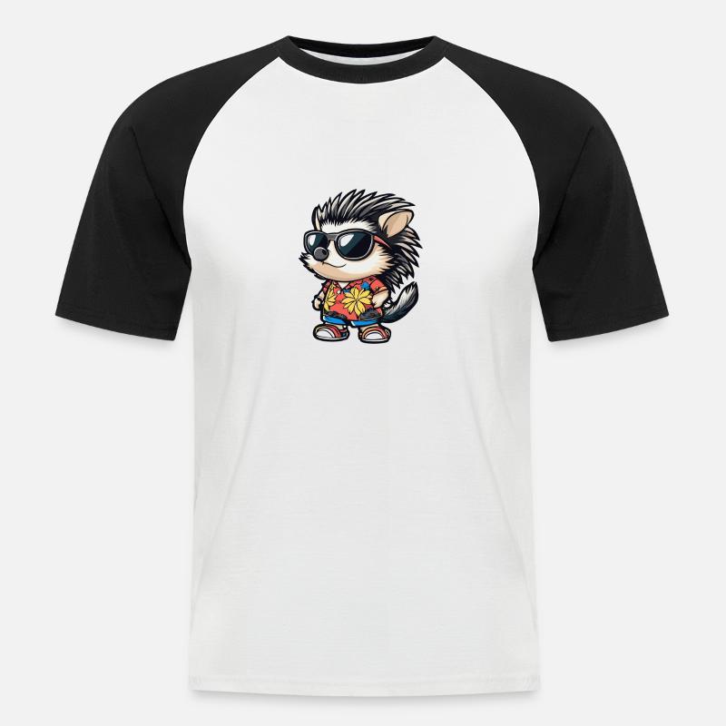 Igel Comic Lustig Sommer - Männer Baseball-T-Shirt - Weiß/Schwarz
