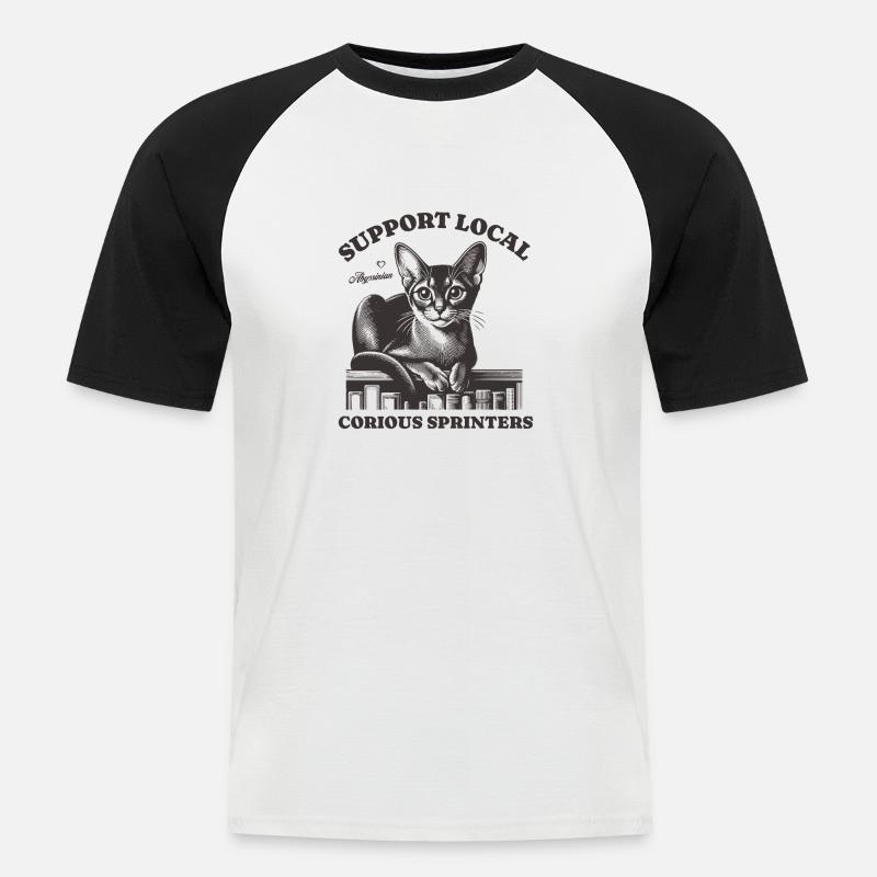 Katze Support Local Abyssinian - Männer Baseball-T-Shirt - Weiß/Schwarz