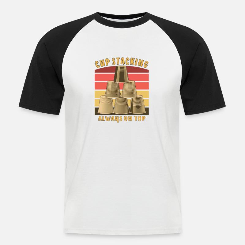 CUP STACKING ALWAYS ON TOP - Männer Baseball-T-Shirt - Weiß/Schwarz