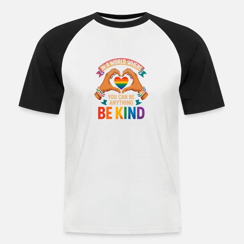 Be Kind - Regenbogenherz Design - Männer Baseball-T-Shirt - Weiß/Schwarz