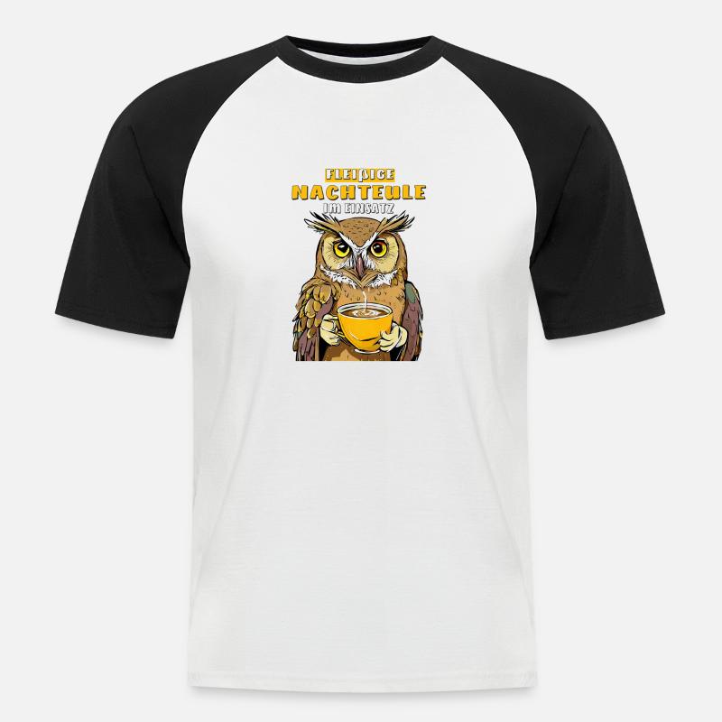 FLEIßIGE NACHTEULE IM EINSATZ - Männer Baseball-T-Shirt - Weiß/Schwarz