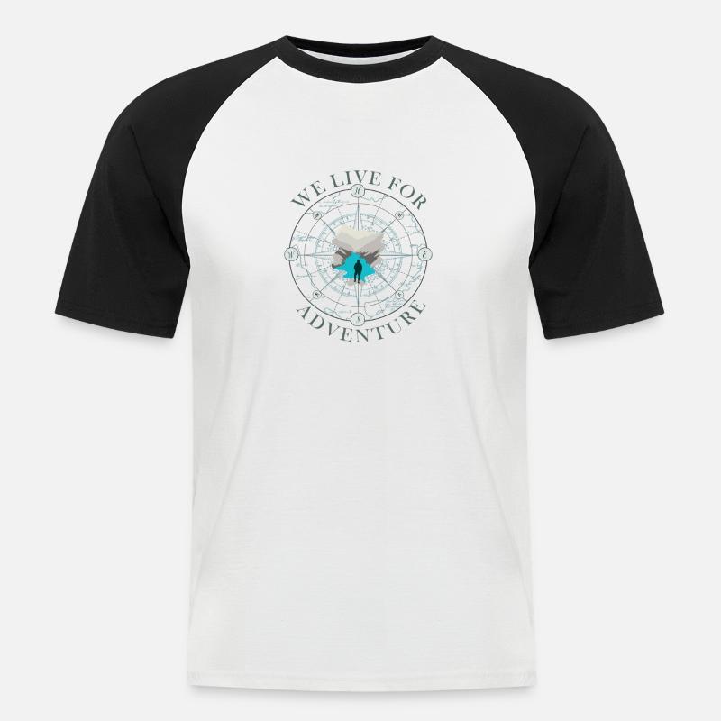 Kompass Abenteuer Silhouette Design Compass - Männer Baseball-T-Shirt - Weiß/Schwarz