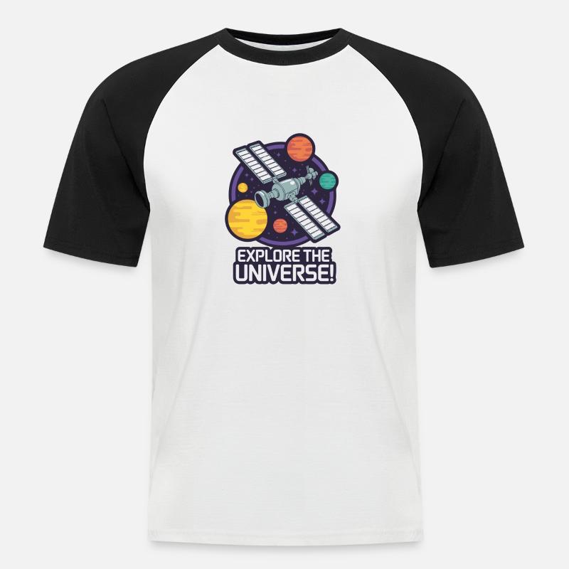 STATION SPATIALE, EXPLOREZ L’UNIVERS - T-shirt baseball manches courtes Homme - blanc/noir