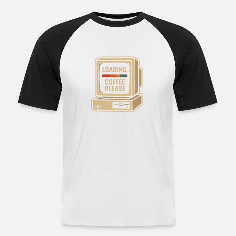 Loading Coffee Please Retro Computer - Männer Baseball-T-Shirt - Weiß/Schwarz