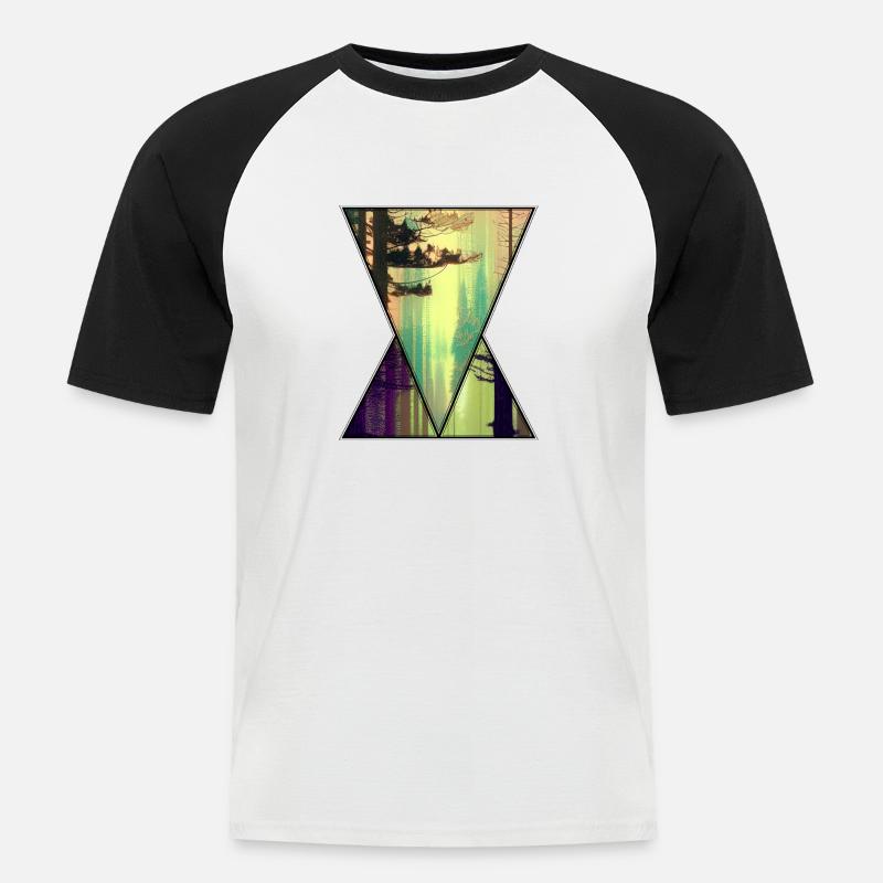 nature forest triangle - Männer Baseball-T-Shirt - Weiß/Schwarz