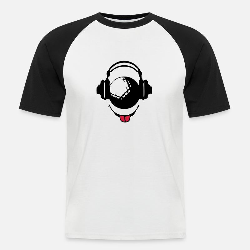 Kopfhörer Kopfhörer dj Golf smiley1 - Männer Baseball-T-Shirt - Weiß/Schwarz