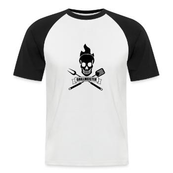 Grillmeister - Männer Baseball-T-Shirt - Weiß/Schwarz - Vorne - Nik (191cm)