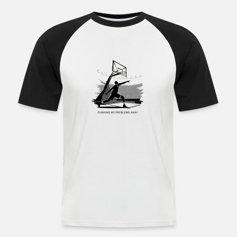 Dunking My Problems Away Basketball - Männer Baseball-T-Shirt - Weiß/Schwarz