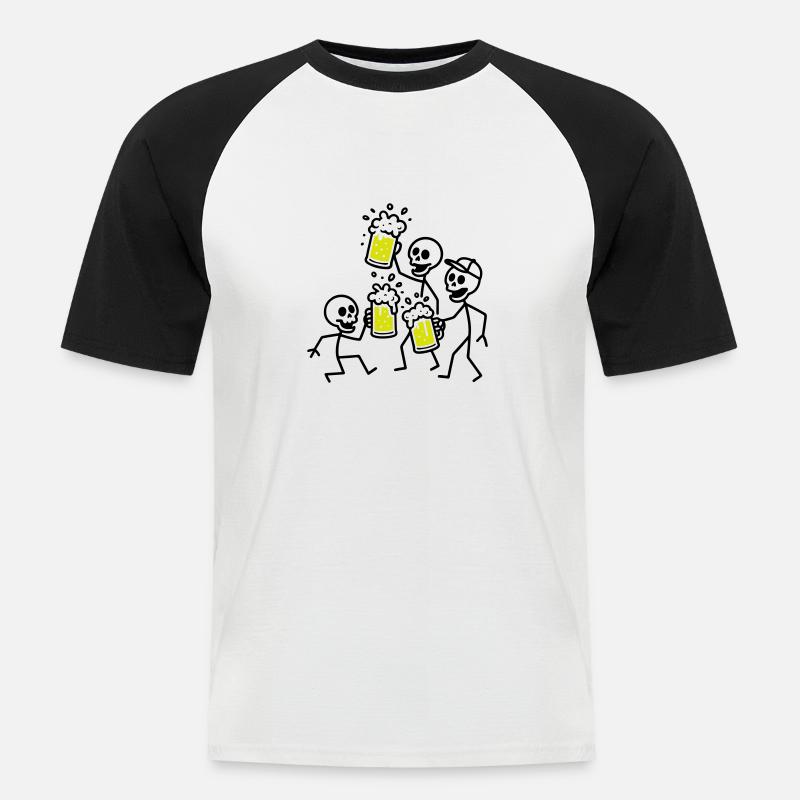 Bier Team Skelett - Männer Baseball-T-Shirt - Weiß/Schwarz