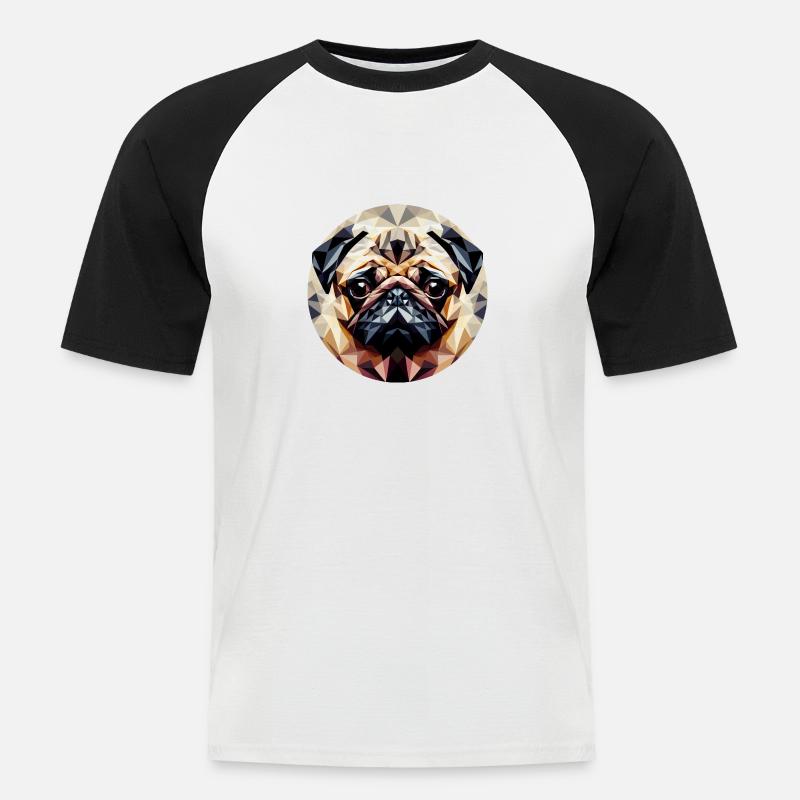 Polygoner Mops Hund Rund - Männer Baseball-T-Shirt - Weiß/Schwarz