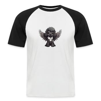 Schwarzer Pudel Engel - Niedlicher Hund mit - Männer Baseball-T-Shirt - Weiß/Schwarz - Vorne - Nik (191cm)