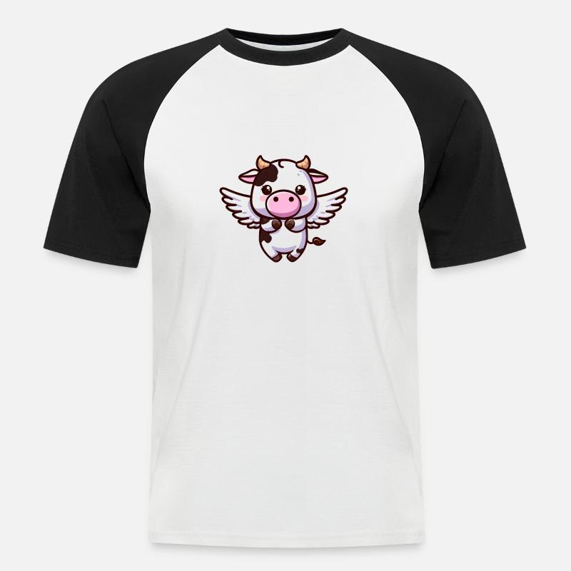 Mucca celeste: un angelo con le ali - Maglia da baseball a manica corta da uomo - bianco/nero