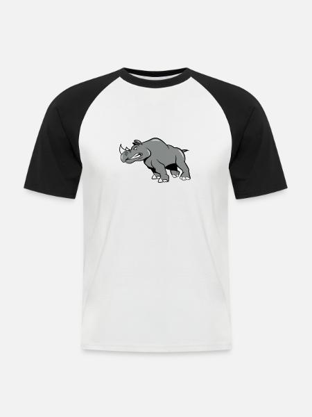 Rhino aggressively attacking - Men's Baseball T-Shirt - white/black
