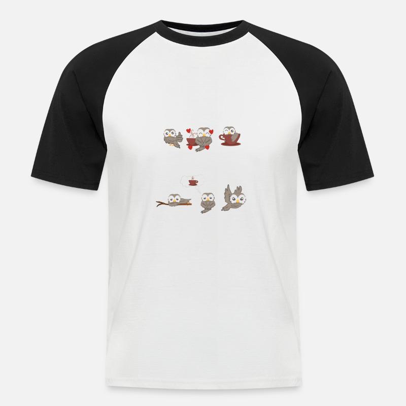 Eule - Eulen - Kaffee - Laune - Männer Baseball-T-Shirt - Weiß/Schwarz