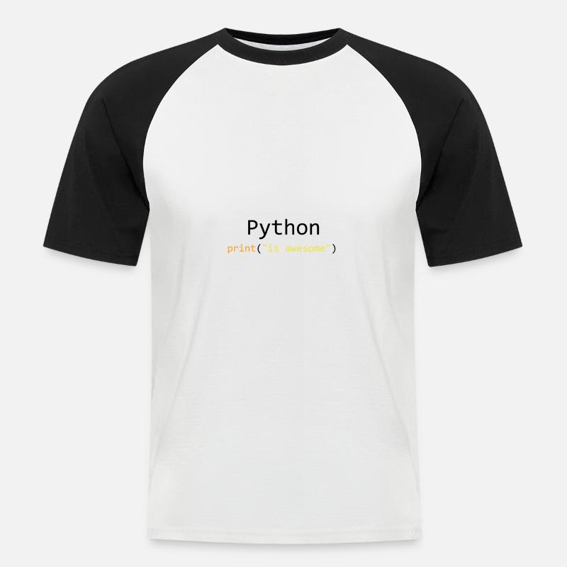 Python is awesome - T-shirt baseball manches courtes Homme - blanc/noir