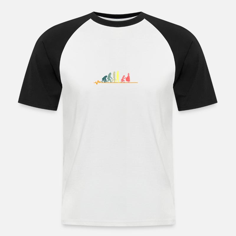 Nähen Nähmaschine Näherin Geschenk · Evolution - Männer Baseball-T-Shirt - Weiß/Schwarz