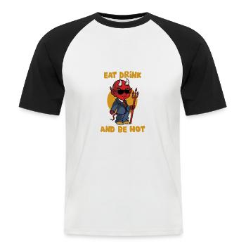 Manger, boire et avoir chaud - diable - Satan - Lucifer - T-shirt baseball manches courtes Homme - blanc/noir - Devant - Nik (191cm)