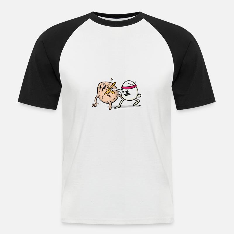 EGG FIGHT Eier kampf - Männer Baseball-T-Shirt - Weiß/Schwarz
