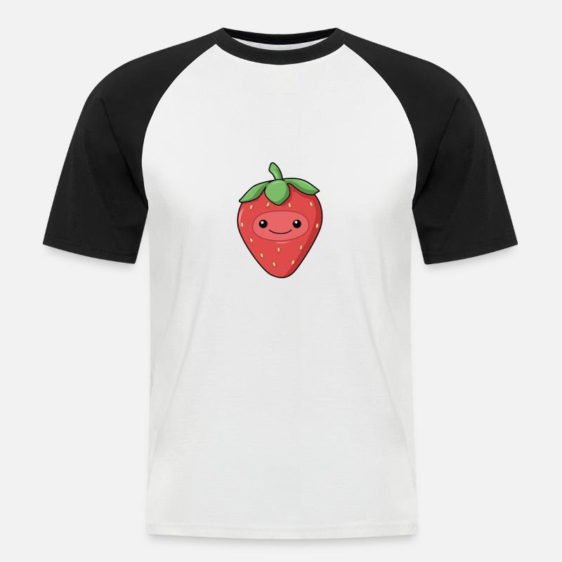 Comic Erdbeere Strawberry - Männer Baseball-T-Shirt - Weiß/Schwarz