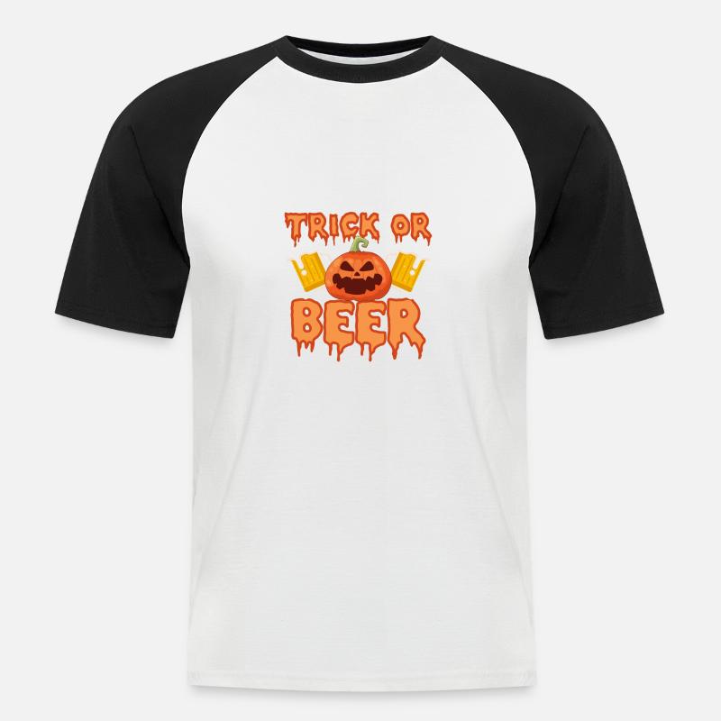 Trick oder Bier Lustiges Halloween - Männer Baseball-T-Shirt - Weiß/Schwarz