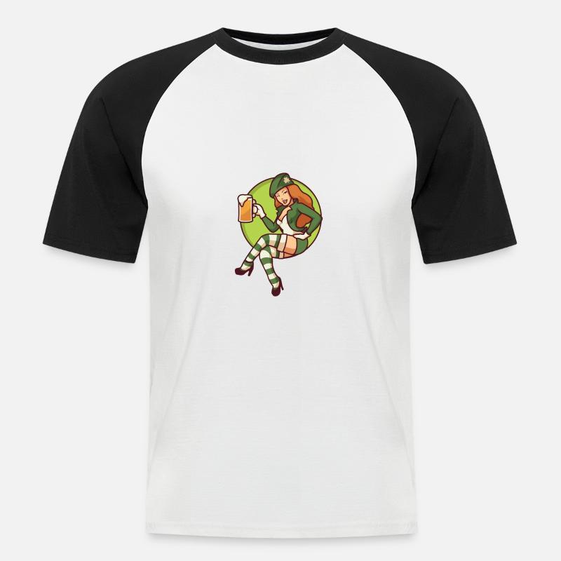 Koboldmädchen mit Bierkrug - Männer Baseball-T-Shirt - Weiß/Schwarz