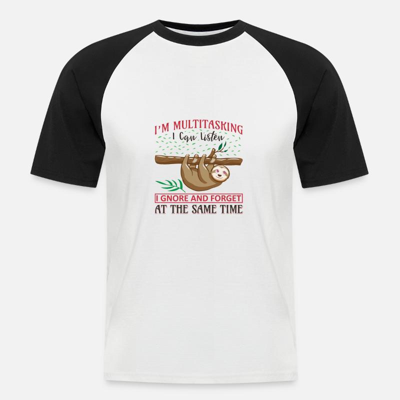 Faultier Sloth witziger Spruch - Männer Baseball-T-Shirt - Weiß/Schwarz