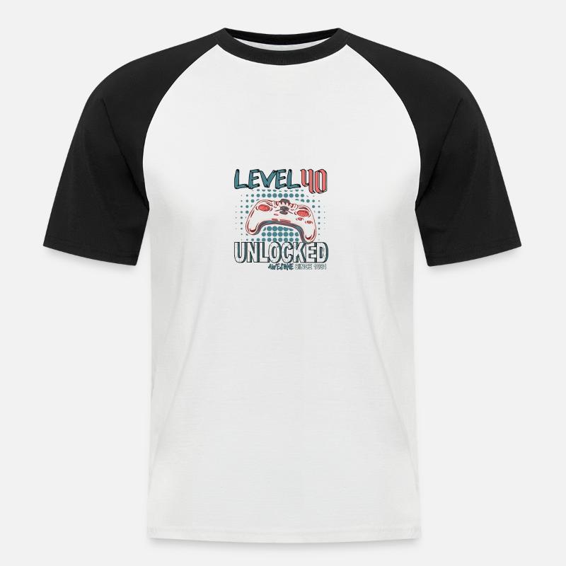 Gamer Controller Level 40 Unlocked - Männer Baseball-T-Shirt - Weiß/Schwarz