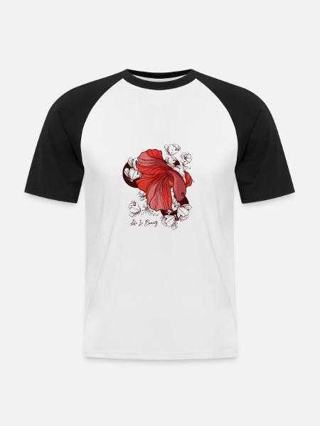 Kampffisch Mit Blumen - Männer Baseball-T-Shirt - Weiß/Schwarz