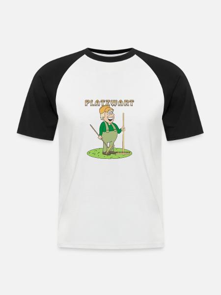 MENSCH COMIC PLATZWART - Männer Baseball-T-Shirt - Weiß/Schwarz