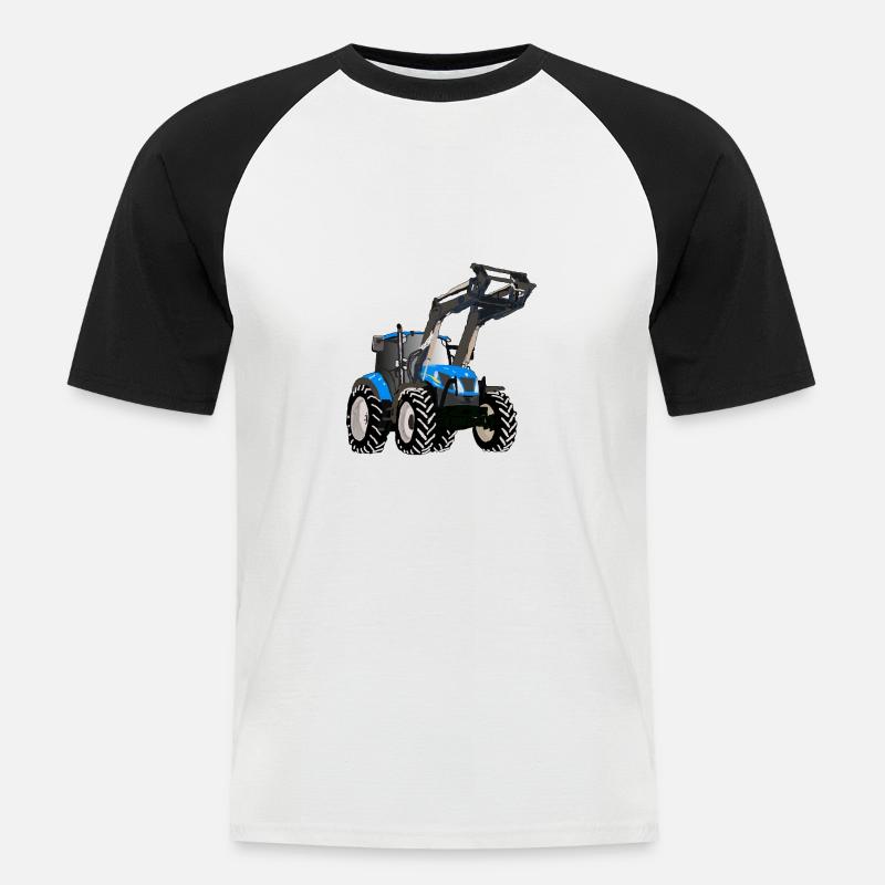 Blauer Traktor mit Frontlader - Männer Baseball-T-Shirt - Weiß/Schwarz