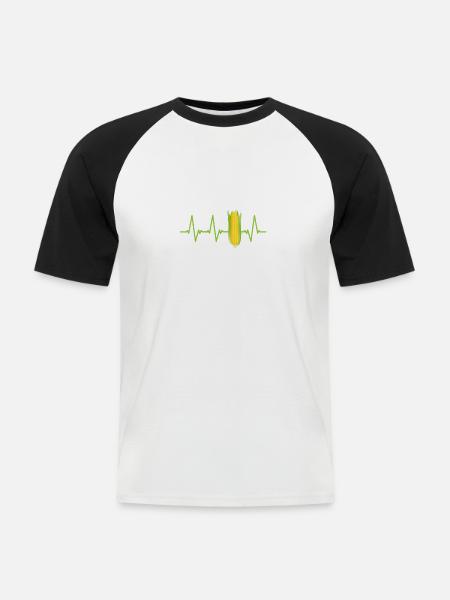 Maiskolben Herzschlag EKG Herzfrequenz - Männer Baseball-T-Shirt - Weiß/Schwarz