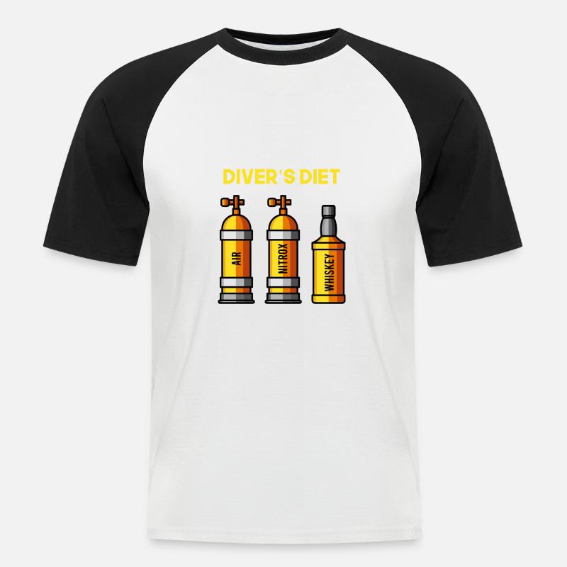 Subacquei Dieta Whiskey Subacqueo Divertente Subacqueo - Maglia da baseball a manica corta da uomo - bianco/nero