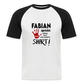 Name Namenstag Geschenkidee FABIAN - Männer Baseball-T-Shirt - Weiß/Schwarz - Vorne - Nik (191cm)