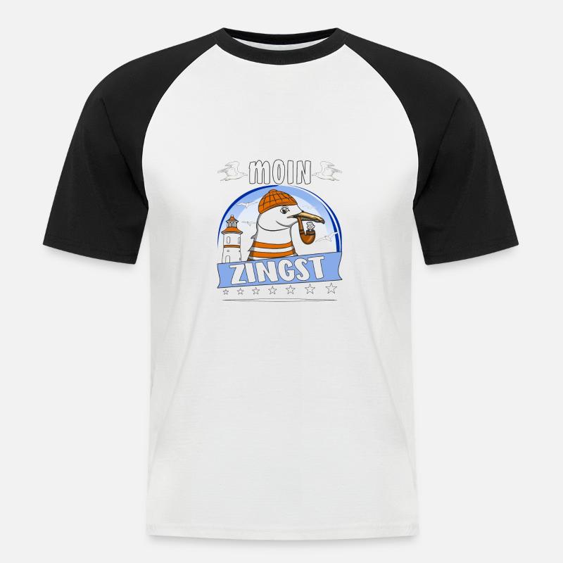 MÖWE MOIN ZINGST - Männer Baseball-T-Shirt - Weiß/Schwarz