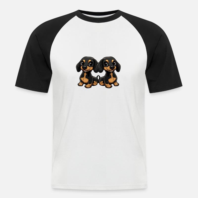 Dackel DachsHund Comic - Männer Baseball-T-Shirt - Weiß/Schwarz