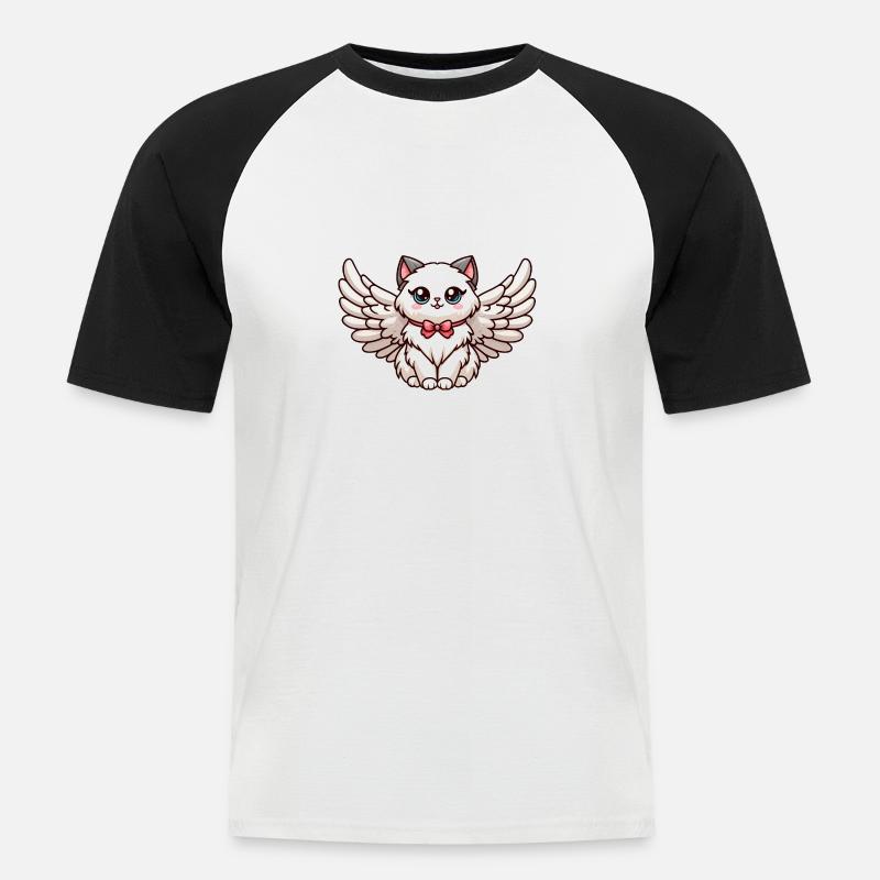 Niedliche Ragdoll-Katze im Comic-Stil mit - Männer Baseball-T-Shirt - Weiß/Schwarz