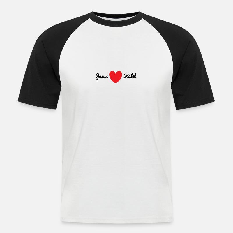 Jesus liebt Kaleb - Männer Baseball-T-Shirt - Weiß/Schwarz