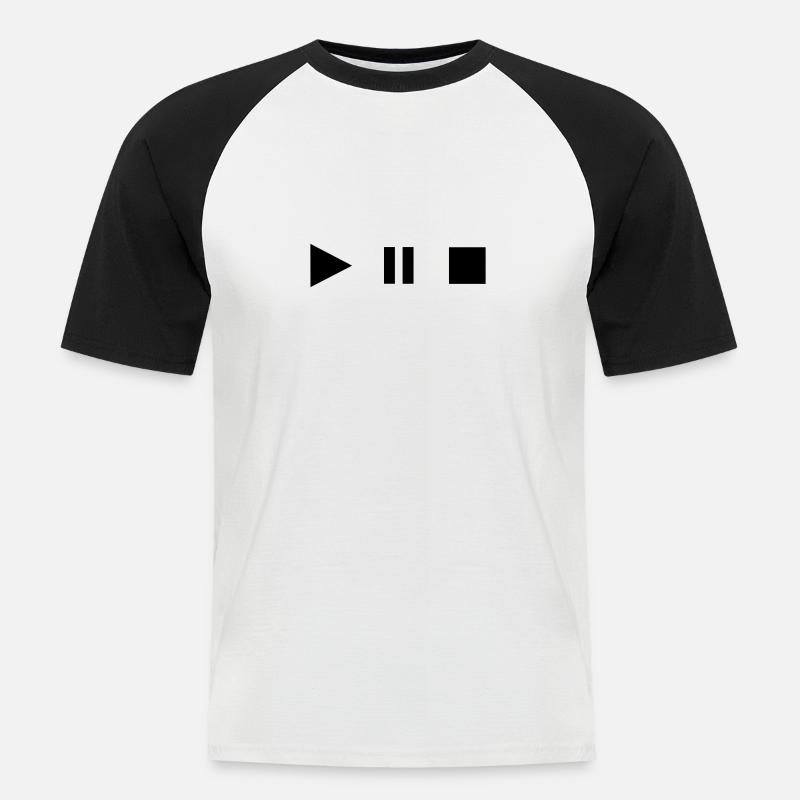 Play Stopp Pause - Männer Baseball-T-Shirt - Weiß/Schwarz
