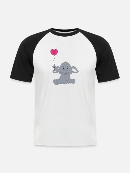 Bébé éléphant avec montgolfière coeur - T-shirt baseball manches courtes Homme - blanc/noir